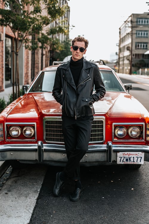 brown leather jacket