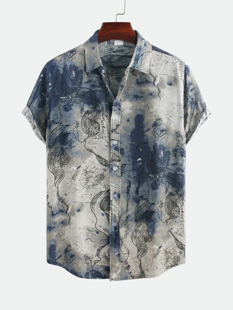 Men Splash Ink Print Button Up Shirt Wholesale 