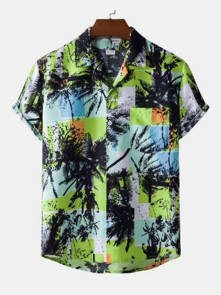  Coconut Tree Pattern Plaid Shirt Wholesale 