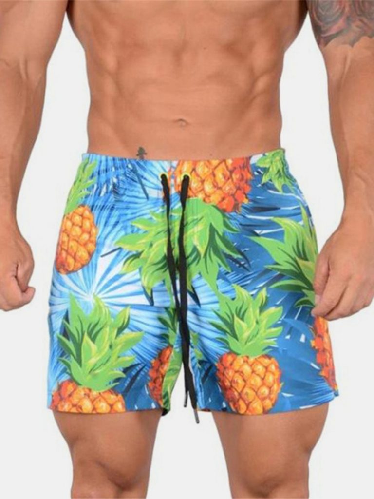  Allover Pineapple Print Drawstring Swim Trunks Wholesale