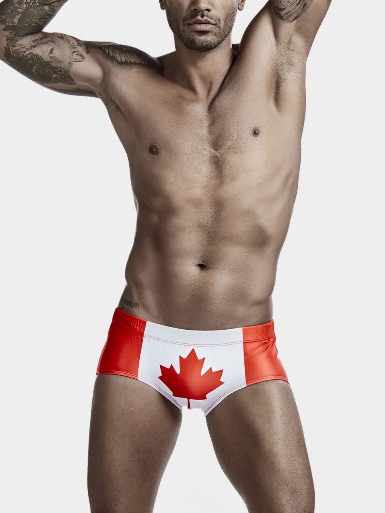 Maple Leaf Print Colorblock Swimming Briefs