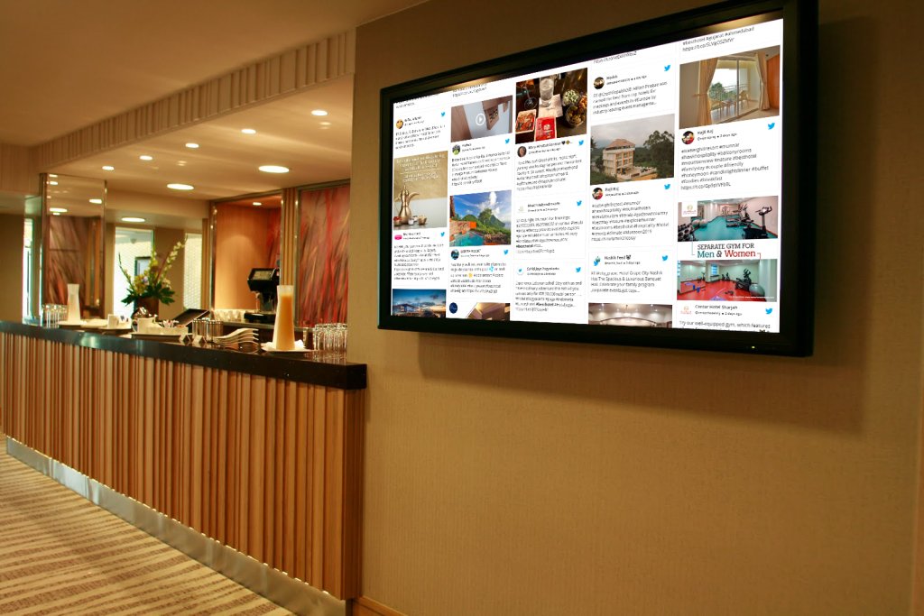 Social wall on hotel digital signage